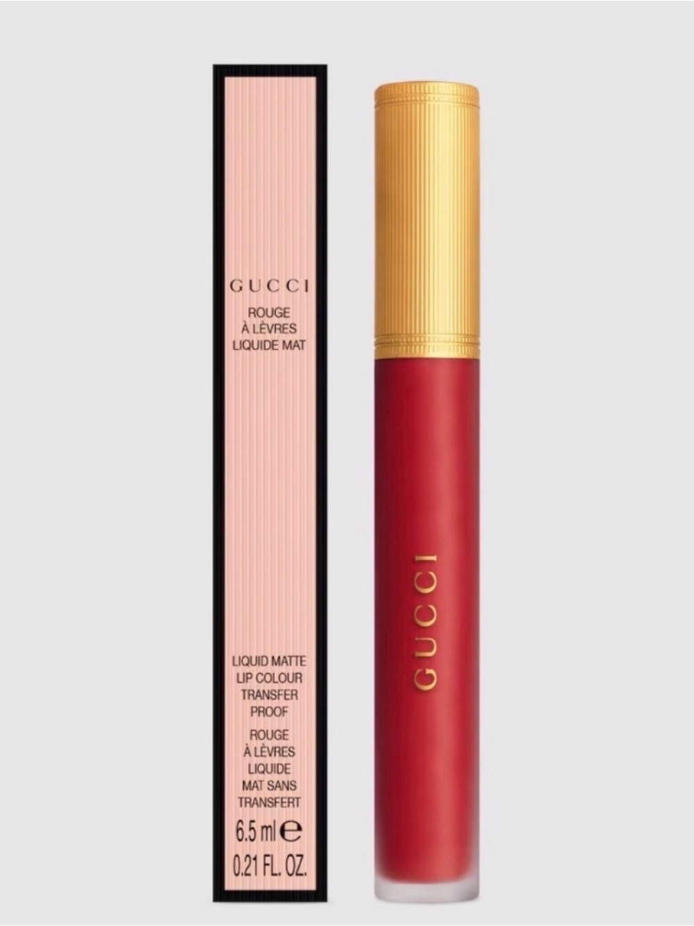 Gucci Matte Liquid Lipstick in Deep Red with Gold Cap